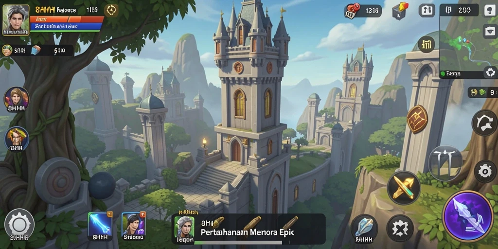 Tampilan epic dari gameplay Tower Defense di 8HHH.