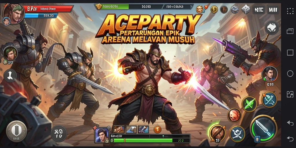 Gameplay ACEPARTY yang mendebarkan dalam pertarungan sengit.