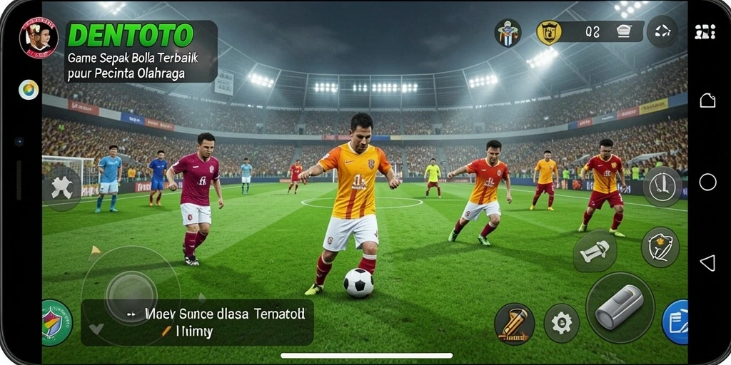 Screenshot DENTOTO menampilkan aksi seru di lapangan sepak bola.