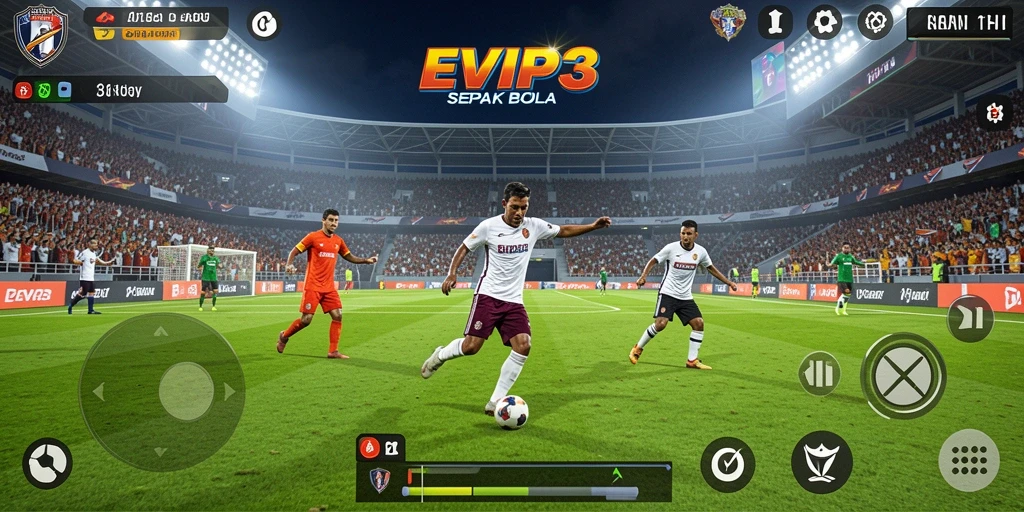 Tampilan gameplay menarik dari EVIP3 yang penuh aksi sepak bola.