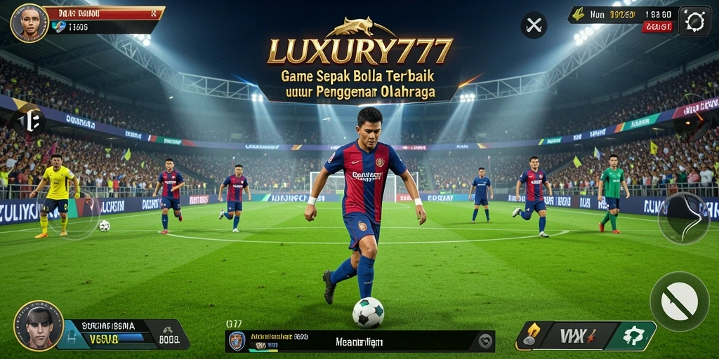 Tampilan gameplay seru di LUXURY777 dengan aksi sepak bola.